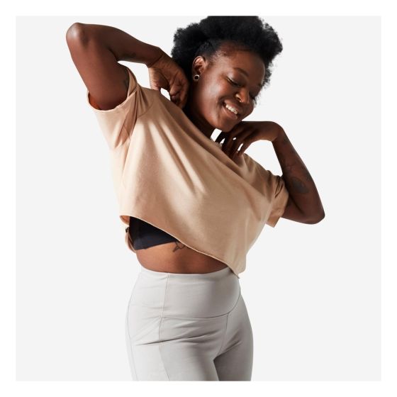 Women's Cropped Fitness T-Shirt 520 - Powder Beige